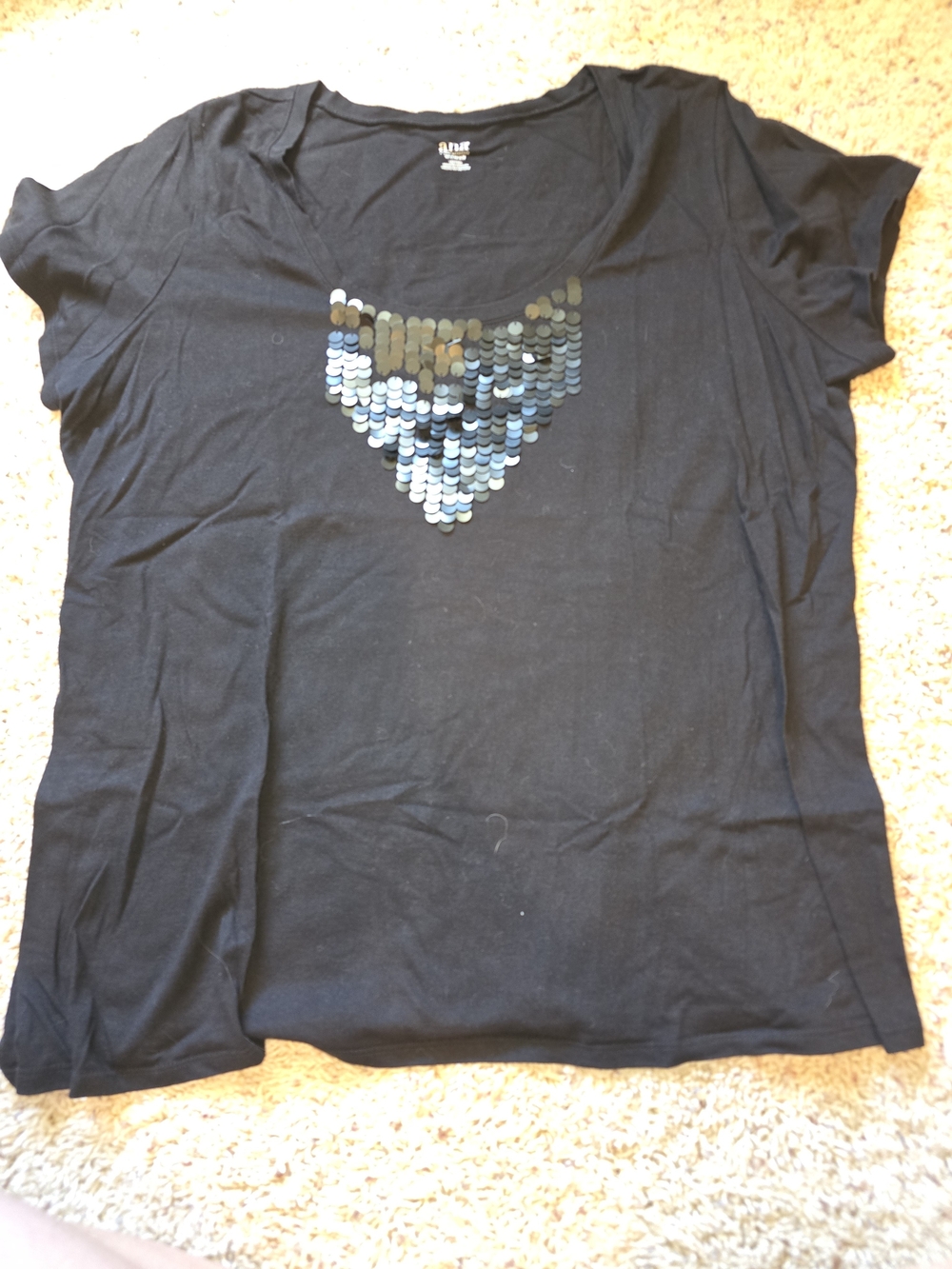 A.N.A Black Sequin Chevron Short Sleeve Top